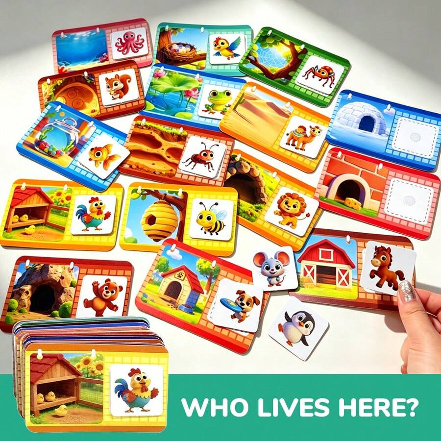 Animal Flash Cards For Toddlers, Montessori Matching Game,Educational Alphabet Vocabulary Learning Toy,Cartoon Zoo Puzzle,Back To School,Birthday Gift - 彩色 - 查看 1