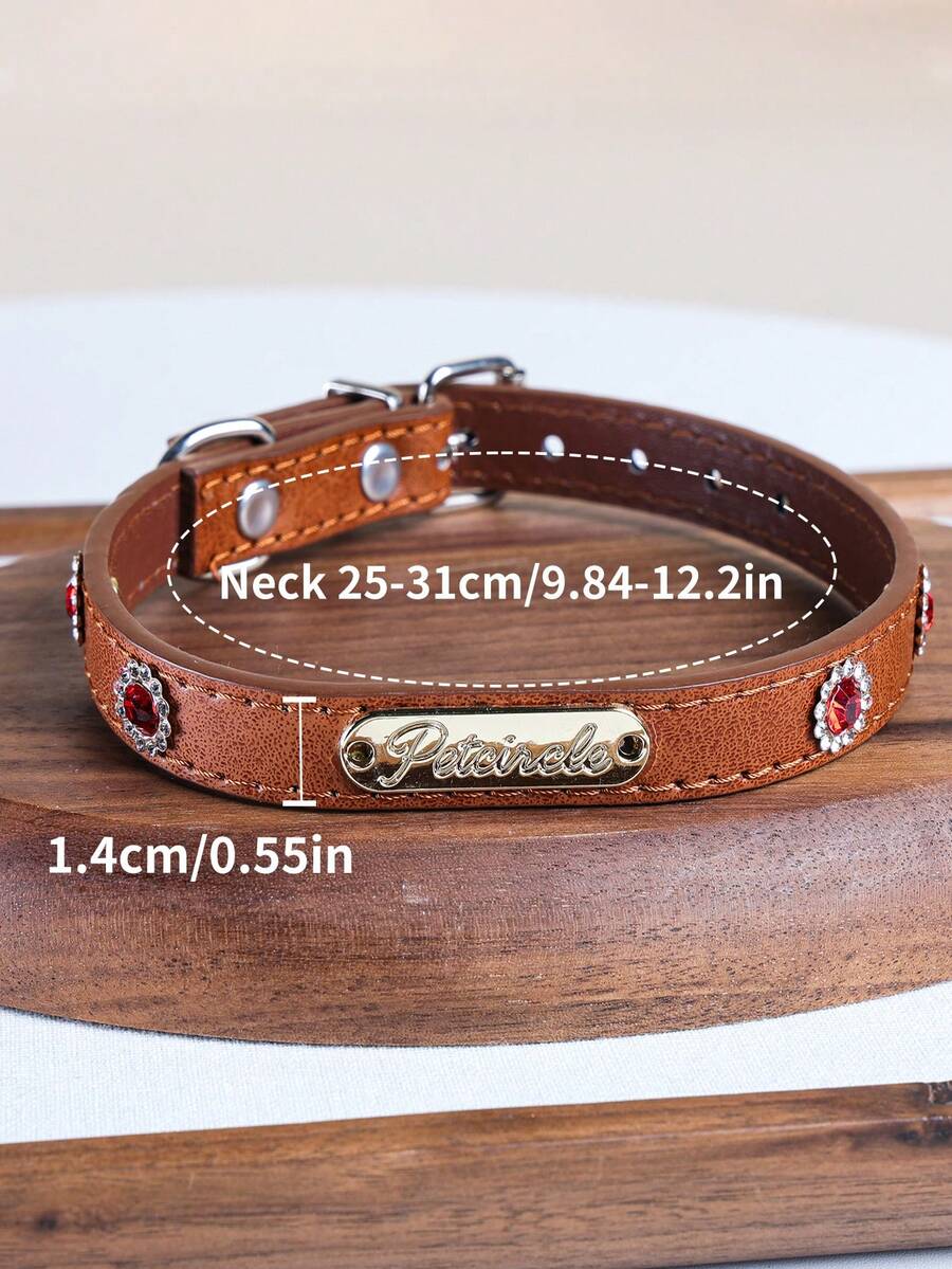 PETCIRCLE 1pc Pet Collar For Dogs And Cats, Small Dogs, Puppies, Teddy, Bichon, Pomeranian, Cute Casual Accessory Gold Label Collar - Multicolor - View 1