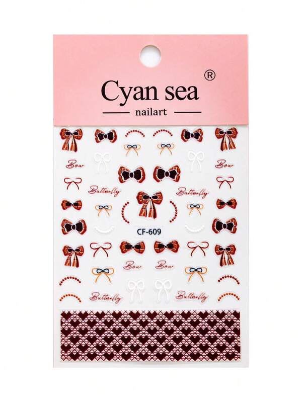 1pc Autumn/Winter Wind Brown Ribbon And Herringbone Pattern Nail Stickers, Y2K Style - Suitable For DIY Nail Art Creative Stickers, Cute Cartoon Stickers