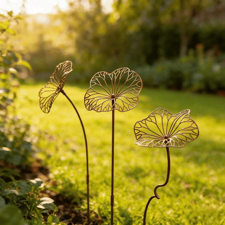 3 Styles Distressed Rusty Leaf Ground Stake Garden Decor, Hollow Flower Holder For Yard Planter Landscaping, Minimalist Iron Outdoor Balcony Garden Ornament - A - View 1