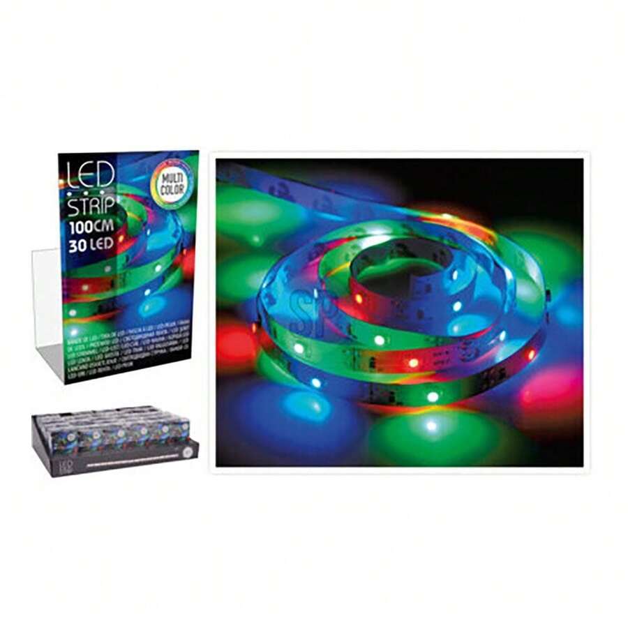 BASICS TIRA DE LED 1m 30 LEDS A PILAS MULTICOLOR - Único - Ver 1