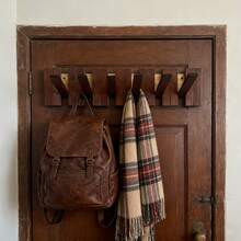 1pc Piano-Shaped Wall-Mounted Hook Rack, With 4/6/8 Hooks, Heavy-Duty Coat Rack; No-Drill / Drill-Through Dual-Use Wall Hook, Vintage Wood & Metal Entryway Storage Rack, Multi-Functional Rack For Clothes, Hats, Bags, Towels, Keys; Decorative Wall Hanging, Suitable For Bedroom, Bathroom, Living Room, Kitchen, Home Storage Use - Coffee Brown - View 5