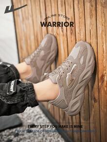 Warrior 男款舒適街頭風厚底鞋 春夏款 舒適慢跑鞋 簡約時尚休閒運動鞋 全年適用 耐磨 全天穿著 訓練運動鞋 - 卡其色 - 查看 3