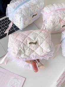 1 Buah Tas Kosmetik Berbahan Renda dengan Hiasan Pita, Tas Penyimpanan Kapasitas Besar, Tas Kosmetik Penyimpanan Mewah dengan Pinggiran Renda - MultiWarna - View 6