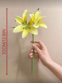 12/1 Artificial Yellow Lily Flower, Artificial Flower Decoration, Suitable For Home Decoration, Bouquets, Wedding Bridal Gifts, Birthday Party Supplies, Table Decoration, Yard Decoration, Wedding Decoration, Hand Bouquet, Fake Flowers, Back To School Decoration - Yellow - View 2
