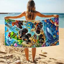 1pc/24pcs Fantasy Dinosaur Ocean World Beach Towel, Microfiber Oversized Beach Blanket, Super Absorbent Bath Towel, Suitable For Travel, Pool, Diving, Surfing, Yoga, Camping, Multiple Sizes, Beach Accessories, Applicable To Beach, Pool, Travel, Camping, Yoga - Dinosaurs and Whales - View 6