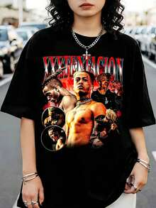 XXXTentacions Bootleg Style Graphic T-Shirt, Rapper Crew Neck T-Shirt, Black Short-Sleeved Casual Top For Fans - Black - View 1
