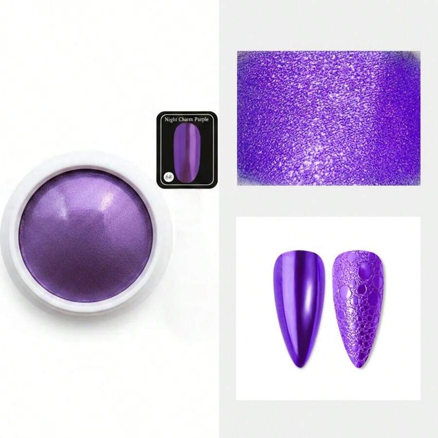 Mirror Effect Nail Powder + Applicator, Nail Decoration Powder With Applicator - Purple - View 1