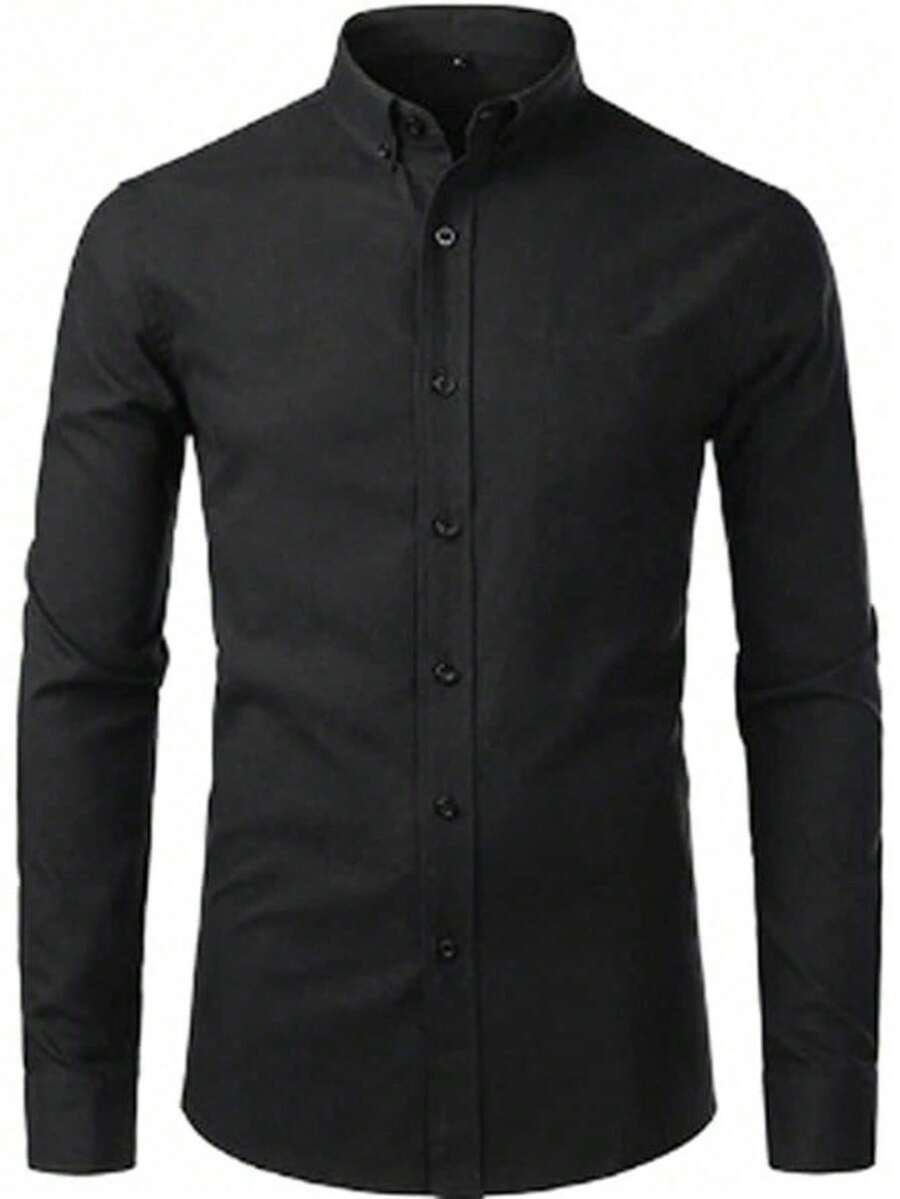 Men's Long Sleeve Slim Fit Dress Shirt - Fast Delivery - 黑色 - 查看 1
