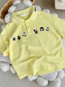 Kids Boys Girls Summer Polo Shirt, Casual Cute Short Sleeve T-Shirt - Yellow - View 1