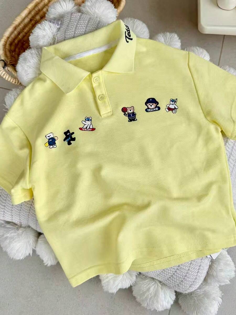 Kids Boys Girls Summer Polo Shirt, Casual Cute Short Sleeve T-Shirt - Yellow - View 1
