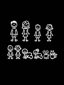 1pc Family Member Stick Figure Car Sticker, Waterproof Vinyl Material, Family Children Pet Print, Classic Minimalist Style, Car Rear Window Decoration - Multicolor - View 7