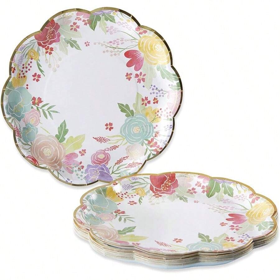 Garden Blooms 9 pulgadas Platos de papel decorativos de alta calidad Suministros de 350 g/ de peso, juego de 16 - Perfecto para bodas, brunch de novia, shower - 9 pulgadas. Platos de papel - Ver 1