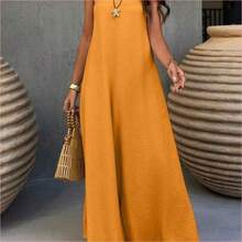 . . Vestido estilo bohemio vintage con espalda descubierta y corte evasé, de elegante color albaricoque, adecuado para el Día de San Valentín, la playa y las vacaciones de verano - Mostaza Amarilla - Ver 1