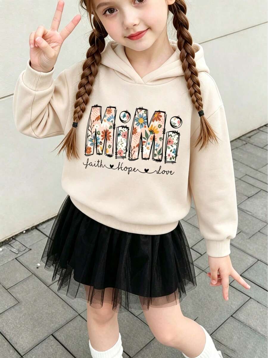 Sweat-shirt-shirt chaud avec motif de lettres pour jeune fille - Nude - Voir 1
