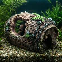 Vintage Moss Covered Broken Barrel Cave Aquarium Ornament For Nature Style Planted Tank Reptile Terrarium Decor - Happy Aquarium - View 7