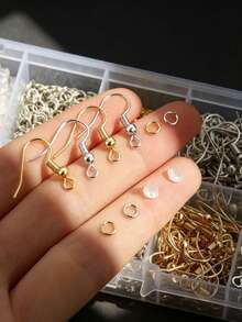 1 Box DIY Earring Accessories Set, Includes 80pcs Fish Hook Earrings, 200pcs Transparent Ear Plugs And 800pcs Jump Rings, Suitable For Handmade Woven Jewelry Making, Earring Accessories, Handmade Earring DIY Jewelry Making Accessories - Earring Making Accessory Kit - View 2