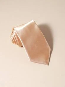 1件裝男士純色粉色細條紋紋理輕量手打領帶，適用於婚禮、日常、學校、派對、約會搭配 - 卡其色 - 查看 2
