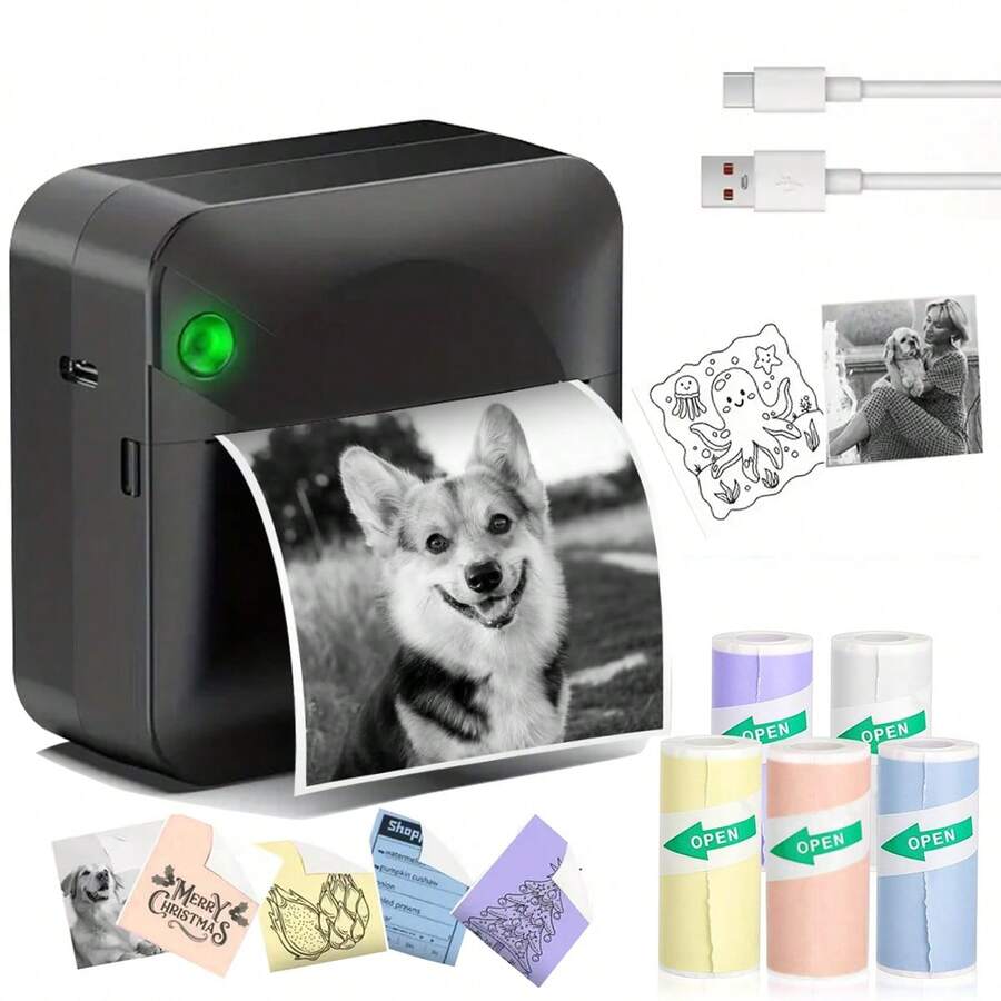 Mini Impresora, Impresora Térmica Portátil sin Tinta para Etiquetas, Para Fotos, Etiquetas de Cursos, Listas de Tareas, Notas, Diarios, DIY, Compatible con IOS & Android
