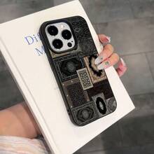 1 buah Casing Ponsel Bahan TPU Motif Mosaik Karpet Hitam Kompatibel dengan iPhone 17 Pro Max/17/16 Pro Max/15/13/12/11, S20 FE/A15/S24/A55, Note 11/Note 12/Note 13 Pro, Casing Ponsel Pelindung Lembut Anti Jatuh yang Melindungi Seluruh Bagian - Hitam - View 3