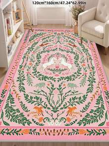 1pc Bohemian Modern Paris Garden Floral Rug, Non-Slip Anti-Rust Printed Vintage Farmhouse Carpet For Living Room, Suitable For Bedroom, Dining Room, Dorm, Office Home Decor - Coral Pink - View 6