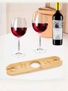 Rustic Handmade Solid Wood Desktop Wine Rack, 2-Bottle Wine & Wine Glass 2-In-1 Storage Organizer, Space-Saving Countertop Display Stand Decor, Suitable For Home Bar, Kitchen, Wedding, Dinner Party - Multicolor - View 6