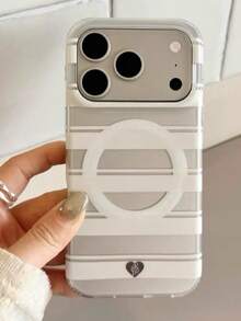 Funda de teléfono minimalista Ins de color plateado y blanco con bloques de color a rayas mate magnética de carcasa dura compatible con iPhone 17 Pro Max, 16 Pro, 15 Pro Max, 13/14 Pro, funda protectora - Blanco - Ver 2
