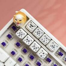 Cute Cat Art Keyboard Keycap Set, 8pcs White Cartoon Cat Face Custom Keycaps, OEM Specification PBT Keycaps For Mechanical Keyboards, Cute Gaming Keyboard Accessories, Funny Cat Lover Gift - View 4