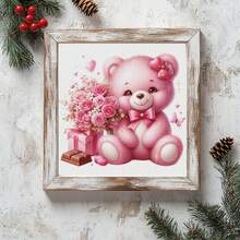 1 Set 46cm/18.11inch Valentine's Day Cute Pet Semi-Finished Cross Stitch Kit, DIY Needlework Materials, 11CT Printed Cross Stitch Decor Painting, Creative Handmade Gift, Full Home Decor Craft Set, Frame Not Included - Valentine's Day Cute Pets - View 2