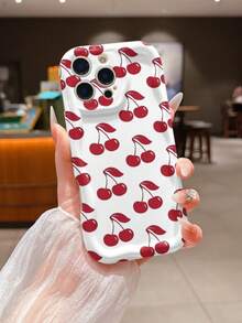 1pc Painted Cherry Pattern Phone Case Compatible With Honor, Apple 11/12/13/14/15/16 Series, Galaxy S22/S22+/S22 Ultra/S23/S23+/S23 FE/S23 Ultra/S24/S24 Plus/S24 Ultra/A35/A05s/A15/A53/A54/A05/A51/A55/A56/A71/A72/A73/A33/A32/A14 - White - View 1