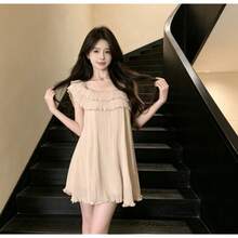 Women Short Dresses - Apricot (chiffon + Lining) - View 4