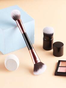 ronshadow 3pcs Makeup Brush Set: Dual-Ended Contour Highlighter Brush + Retractable Powder Brush + Beauty Sponge, Soft Bristles Strong Powder Pickup, Daily Makeup Touch Up Tool - Multicolor - View 2