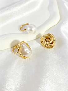 3pcs Set Gold-Plated Baroque Pearl & Twist Knot Rings, Elegant Stackable Statement Rings For Women, Suitable For Weddings, Parties And Daily Wear, Fashionable Jewelry For All Seasons - 3 Rings - View 17