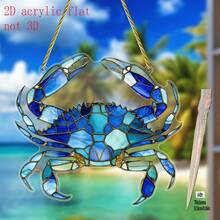 1 pieza Atrapasol de acrílico con efecto de vidrio teñido de cangrejo azul animal marino, adorno colgante plano 2D para ventana, reutilizable para decoración interior costera de balcón, sala de estar, hogar y fiesta, regalo - Atrapasueños de cangrejo - Ver 8