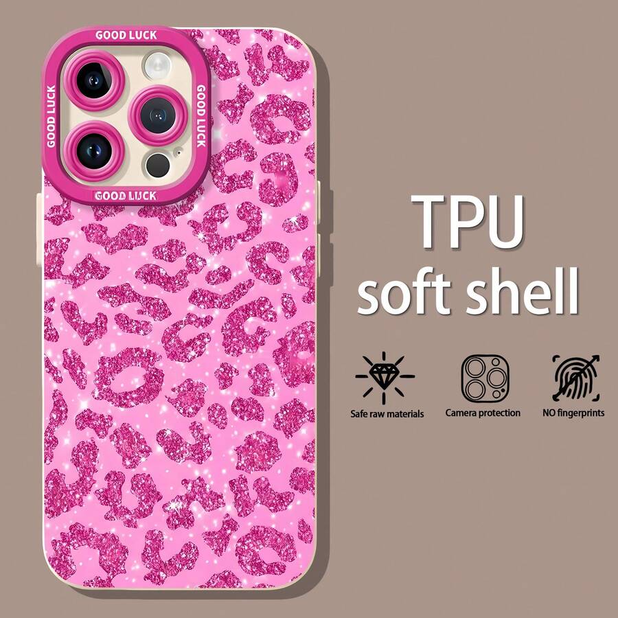 Tema de estampado de leopardo rosa con purpurinafunda de teléfono Fundas compatibles con ,Apple,VIVO,OPPO,,, y Honor.Fabricadas en silicona TPU,ofrecen protección contra golpes y caídas.correa para celular - Blanco - Ver 1