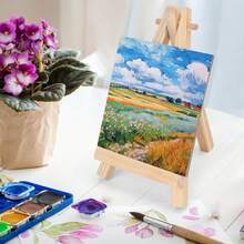 Mini Canvas Easel Set, For Painting Small Artworks, Blank Painting Board, Desktop Wooden Art Display Stand And Canvas Panel, Foldable Mini Triangular Easel, Suitable For Painting Party Crafts, Birthday Party, Back To School, Valentine's Day Gift - Multicolor - View 5