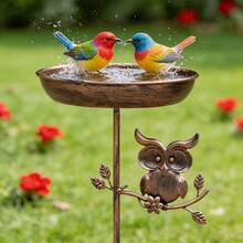 1pc Vintage Country Style Metal Bird Bath, Outdoor Wildlife Feeder, Owl Design, No Wires Or Batteries Needed, Suitable For Backyard Bird Feeding, Attracting Small Birds, Yard And Lawn Decor, Ideal Decoration For Bird Lovers, Perfect Gift Choice - Multicolor - View 1