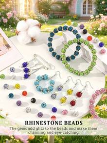 20/50/100pcs Colorful Glass Rhinestone Beads - Mixed Colors, Suitable For DIY Jewelry, Bracelets, Necklaces, Keychains, Party Decorations, Multifunctional Craft Kit With Clay Pen And Earring Hooks For Jewelry Making - Multicolor - View 8