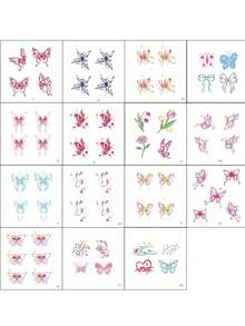 15pcs Dopamine Colorful Butterfly Temporary Tattoo Stickers, Multiple Watercolor / Line Style Butterflies + Cute Pet Elements, Suitable For Fingers, Wrists, Collarbones, Create Energetic Girl Style, Sweet Girl Atmosphere Look - Multicolor - View 9
