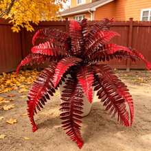 2 Pcs Exquisite Artificial Boston Fern Plants - 18 Leaves, Lifelike Large Artificial Greenery, Suitable For Indoor And Outdoor Decoration, Perfect For Complex Home Decor, Easy To Maintain. - Autumn Red - View 3
