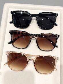 3pcs/1pc Women's Large Frame Black Leopard Print Plastic Fashion Glasses, Outdoor Summer Beach Travel Party Accessory - Multicolor - View 8