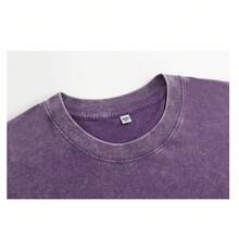 Modern Minimalist T-Shirt, 230g Washed T-Shirt, Vintage Pink Round-Neck T-Shirt, Decorated With A  Flag Pattern And The Words "Veneka 58", Vintage Cas - 紫色 - 查看 2