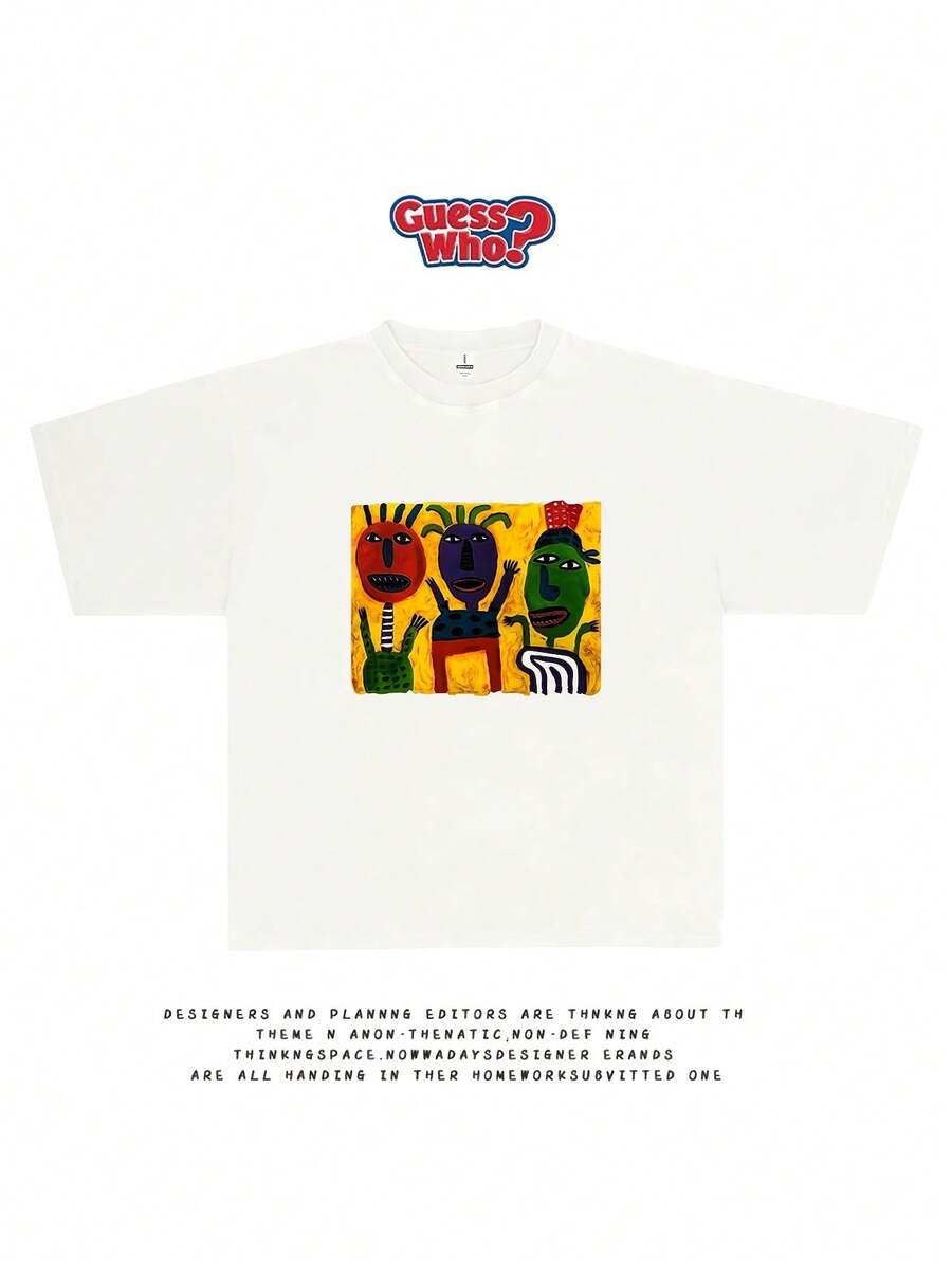 T-shirt à col rond avec motif créatif et amusant, mode estivale tendance, manches courtes, haut décontracté pour tous les jours.