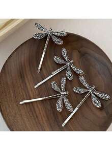 2 Stück elegante Vintage Libellen Haarspangen, minimalistische Metalllegierung Haarnadeln, 5cm/1.97in, geeignet für tägliche Dekoration von Frauen, Lässig, Formell, Reisen, Schule, Party, Geschenk, Haarklammern - Antiksilber - View 3