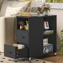Mobile File Cabinet, Office Filing Cabinet With Open Shelves And Drawers, Under Desk File Cabinet - 黑色 - 查看 8