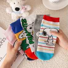 5雙 MINISO Snoopy Peanuts 踝襪 可愛日系卡通狗 Woodstock 印花 短款透氣棉襪 彩色美學 日常休閒穿搭 開學季新穎配件 - 短襪 - 查看 2