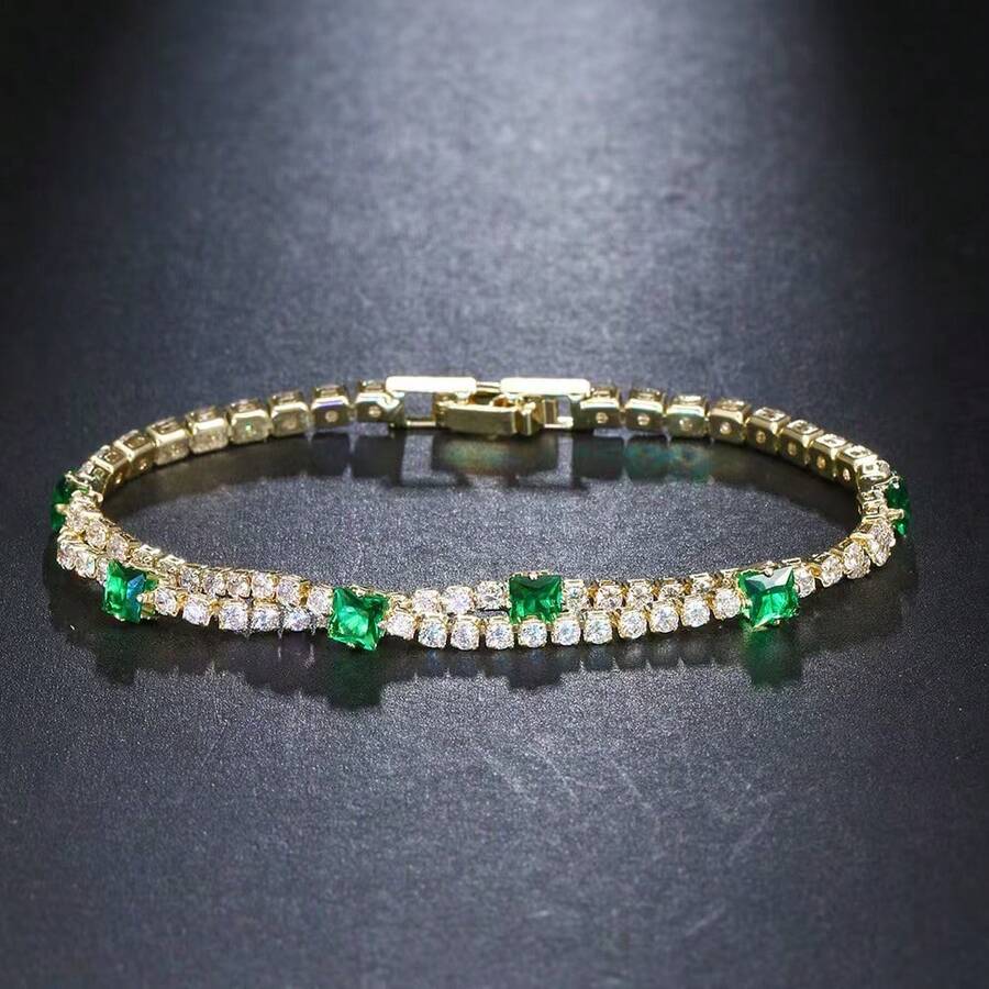 1pc Minimalist Tennis Bracelet, Double-Layer Design, Suitable For Women's Daily Commute, Vacation, Versatile Wrist Accessory - Multicolor - View 1