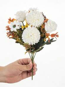 1/3pcs Artificial Rose, Chrysanthemum, Hydrangea Silk Flower Bouquet, Faux Plants For Spring/Autumn Wedding Vase, Home Restaurant Bedroom Decor, Mother's Day, Father's Day, Valentine's Day, Holiday Birthday Party Accessories And Outdoor Garden Decoration - White - View 8
