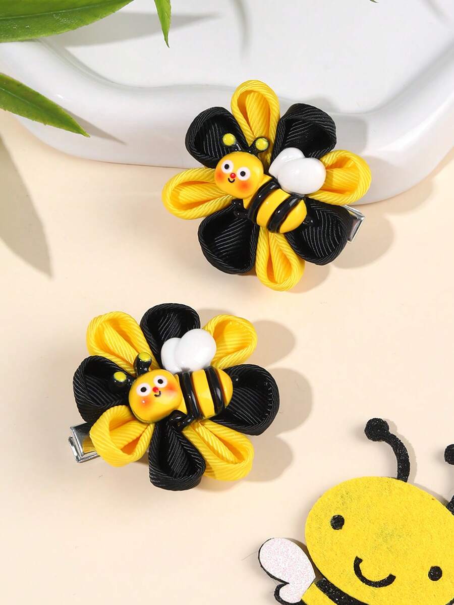 2 chiếc kẹp tóc côn trùng & hoa dễ thương, phụ kiện tóc mini ong & bọ rùa đáng yêu cho bé gái - Nhiều màu - Xem 1
