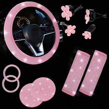 11pcs Shiny Car Interior Accessories Set, Glittering Steering Wheel Cover, Seatbelt Shoulder Pads, Unisex Car Decor, Suitable For Multiple Vehicle Models - Multicolor - View 6